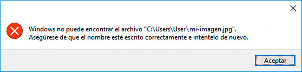 Windows no puede encontrar el archivo de las Imágenes - Asegúrese de que el nombre esté escrito correctamente e intente de nuevo