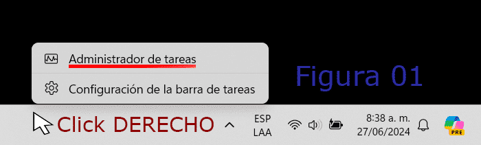 Abrir Administrador de tareas desde la barra de tareas en Windows 11